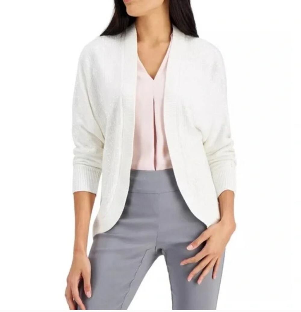 JM Collection Open Front Sequin Knit Cardigan